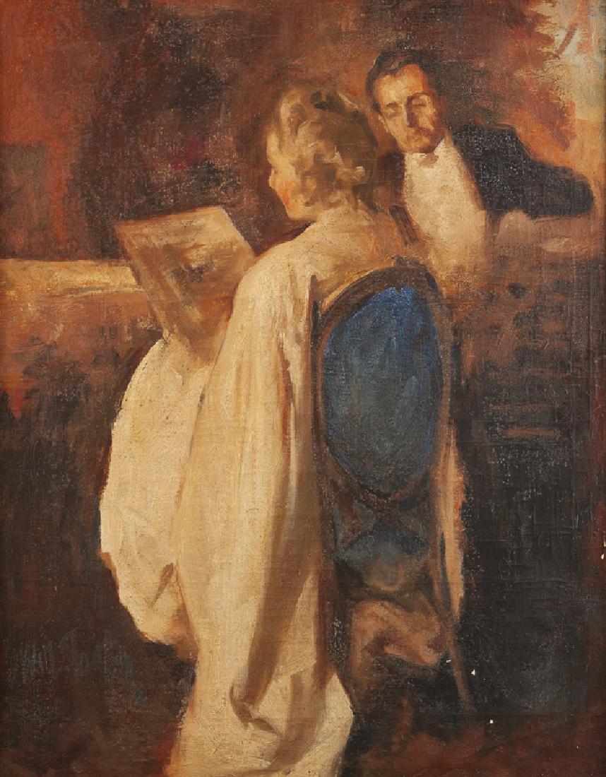 William Frederick Foster ANA (1883 - 1953 New York, NY): "Lady and Gentleman" Oil on canvas Signed lower left: Will Foster 32" H x 25" W Literature: P. Settecase Barton, "William Frederick Foster, A.N.A.: Portrait of a Painter", Los Angeles, CA, 1987, plate