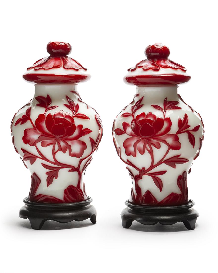 A pair of Chinese Peking glass covered jars (1 of 3)