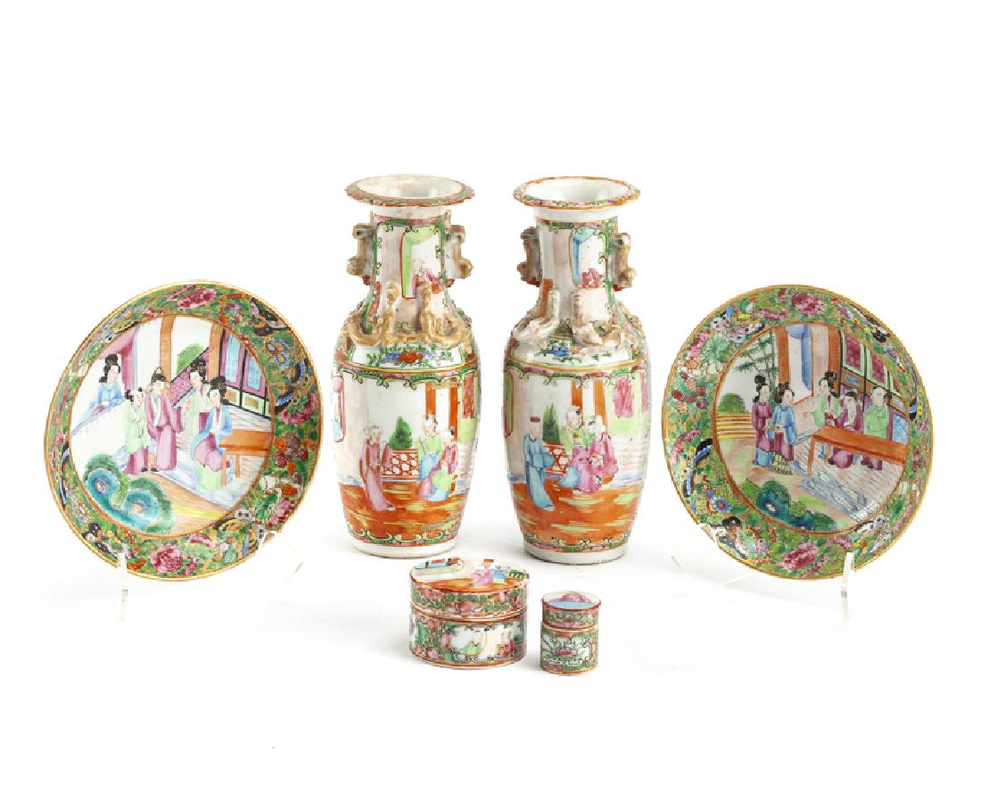 Six chinese porcelain rose medallion objects (1 of 4)