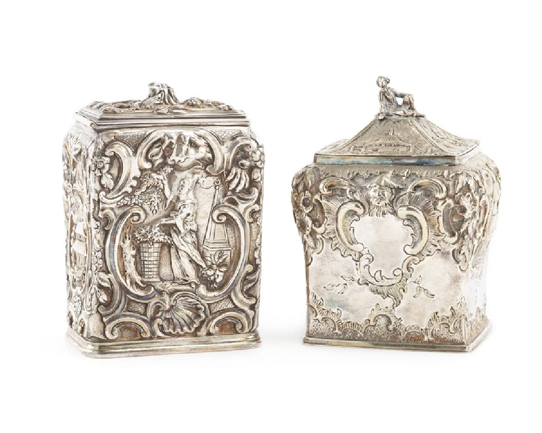 Two Continental silver chinoiserie tea caddies (1 of 3)