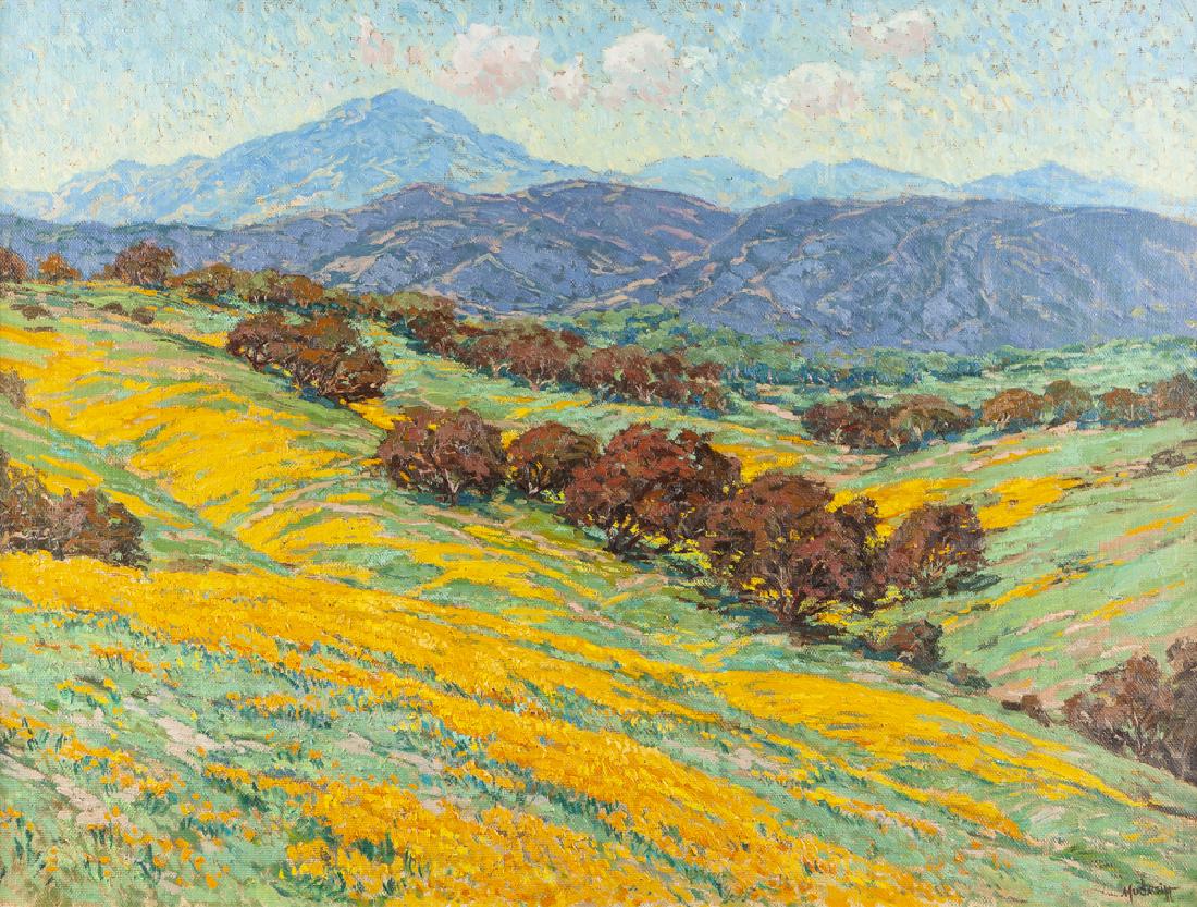 John Modesitt (1955 - * Durango, CO): "Spring Glory II",1986, oak tree and poppy landscape Oil on linen Signed lower right: Modesitt, titled and inscribed verso: Central California 30" H x 40" W