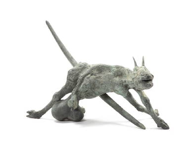 Jack Zajac (1929 - * American): Bound goat Bronze Incised to belly: Zajac 20" H x 36" W x 23" D