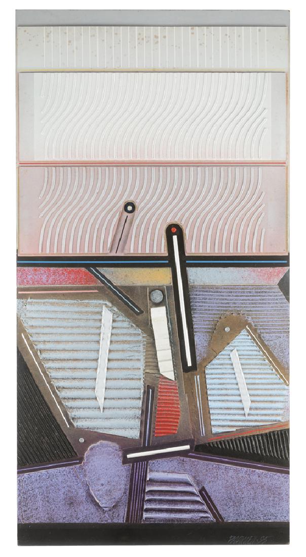 Paul Maxwell (1925 - * San Diego, CA): "Blue Horizon" Mixed media on panel Signed and dated lower right: PMaxwell - 95, signed and dated again and titled verso 71" H x 36" W