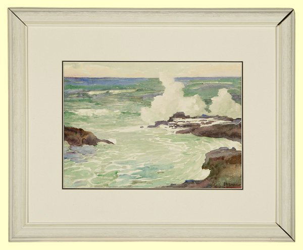 Joseph Henry Sharp (1859-1953): Marine - Honolulu, circa 1938, signed lower right: J.H.Sharp, signed again and dated and titled on original backing affixed verso, watercolor on paper, 10 H x 13 W, est:$3000/5000. Note: Inscribed ver