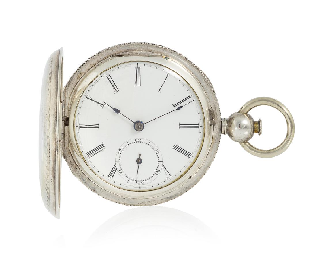 American Watch Company P.S. Bartlett pocket watch: 1858, Waltham, MA Dial: white enamel dial with black Roman numerals, outer minute track, sub-seconds, blued steel spade hands Movement: 15 jewel, P.S. Bartlett, #8863, 18 size, key-wind and set, gilt 