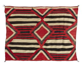 A Navajo third phase chief's wearing blanket-style rug