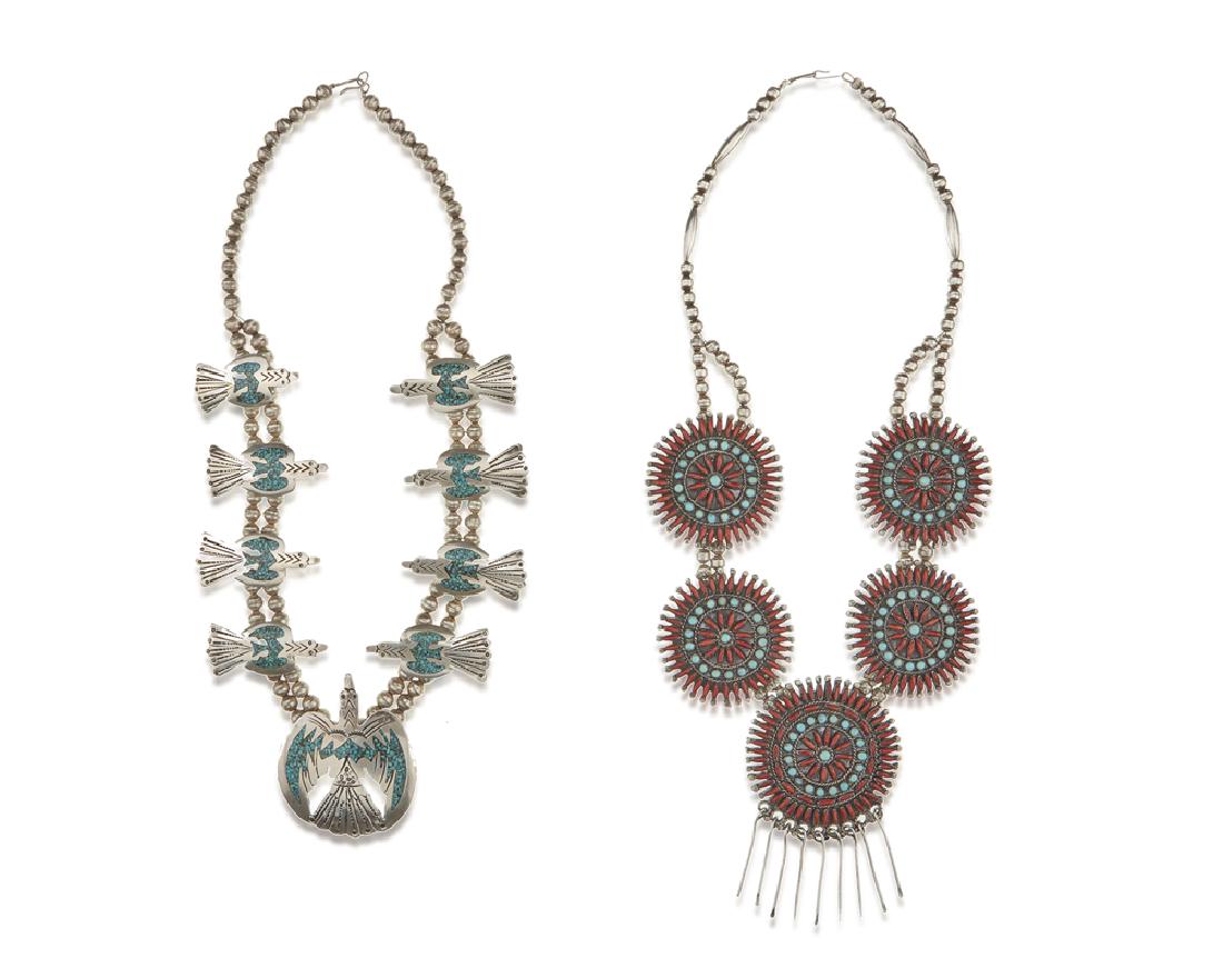 Two Native American silver and turquoise necklaces (1 of 5)