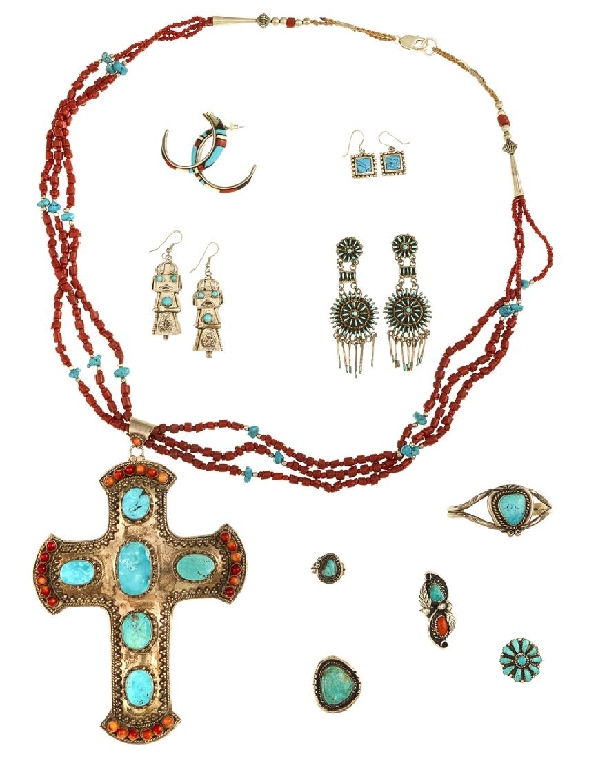 A group of Native American silver and turquoise jewelry (1 of 4)