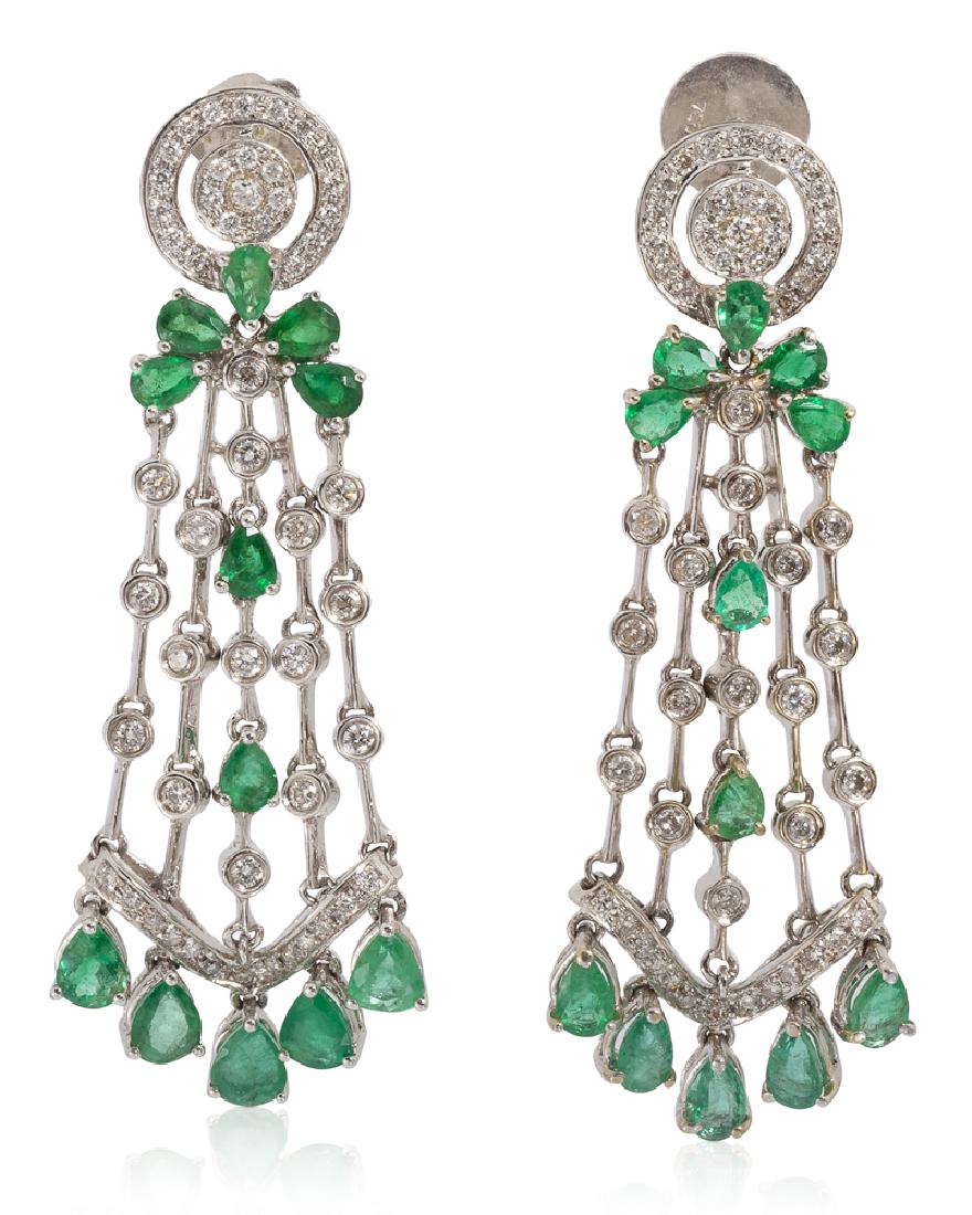 A pair of emerald and diamond ear pendants (1 of 2)