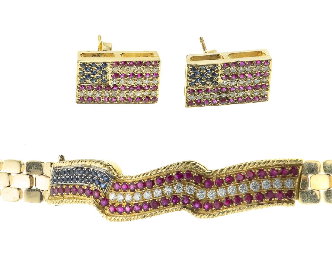 A set of diamond and gemstone American flag jewelry (1 of 2)