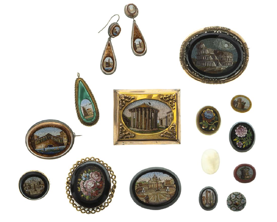 A group of pietra dura pins and jewelry items (1 of 2)