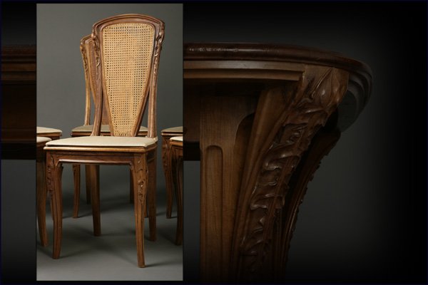 Majorelle ''Les Bles'' walnut dining table chairs - 3