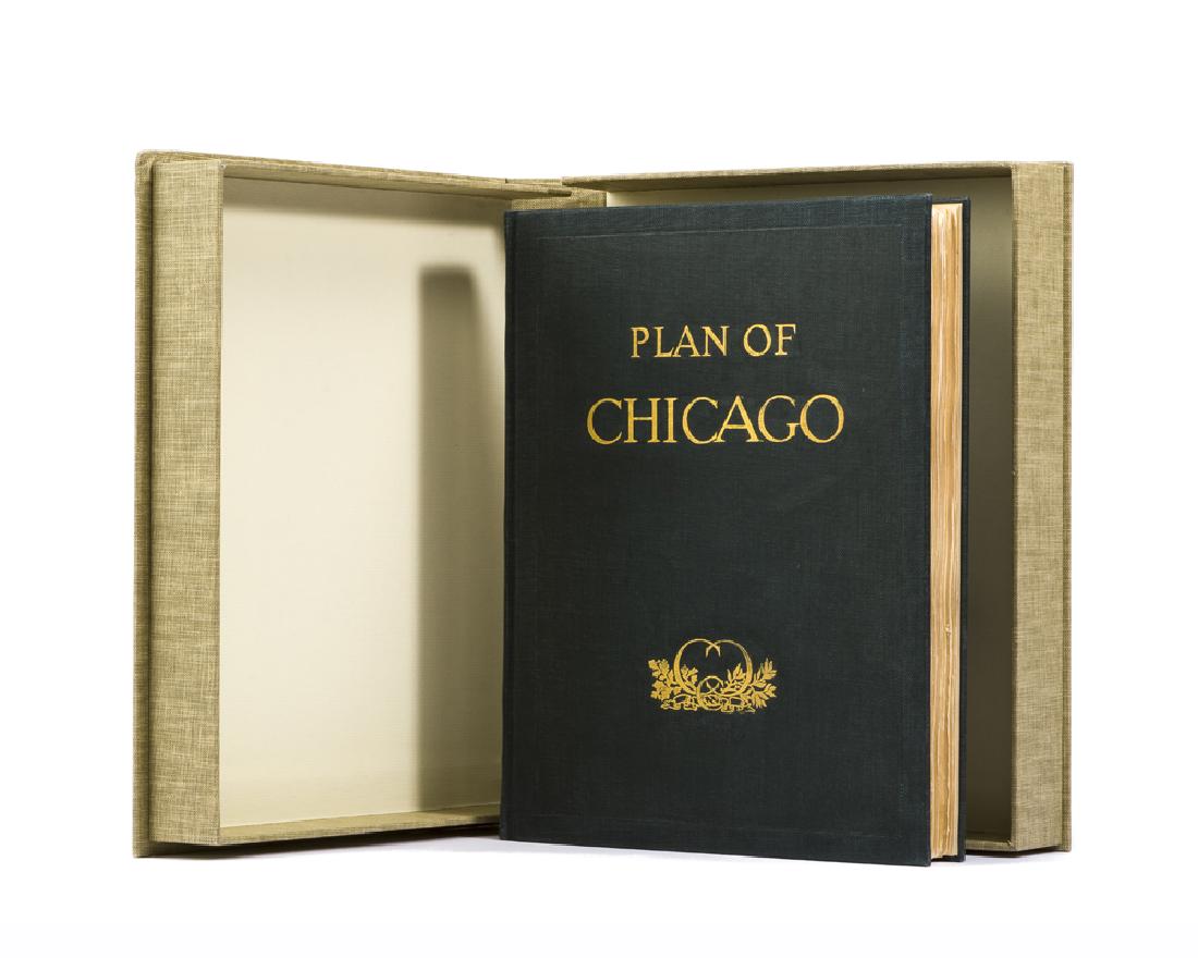 A Burnam ''Plan of Chicago'': Printed 1909 Hand numbered in red pencil 1119 out of an edition of 1650 Burnham, Daniel H. and Bennett, Edward H., Plan of Chicago, Chicago: The Commercial Club, 1909, with publisher's cloth cover wit