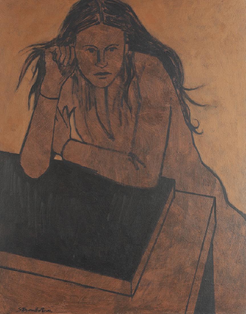 James Strombotne (1934-* American): Portrait of a woman Oil on canvas Signed lower left: Strombotne 30" H x 24" W
