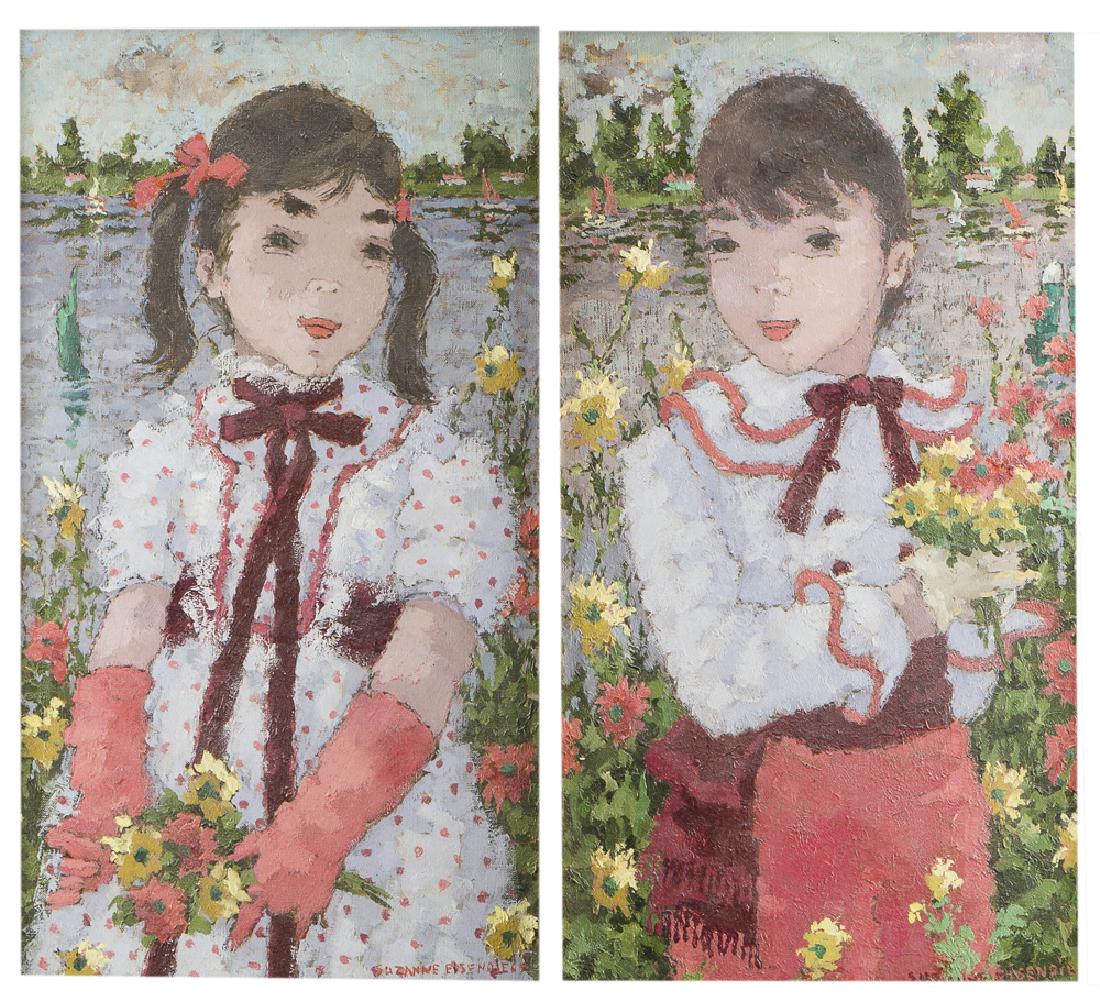 Suzanne Eisendieck (1908-1998 French): Petit Garcon D'Honneur and "Petit Fille D'Honneur," (two works) Oil on canvas Each: Signed lower right: Suzanne Eisendieck Each: 16" H x 9.25" W