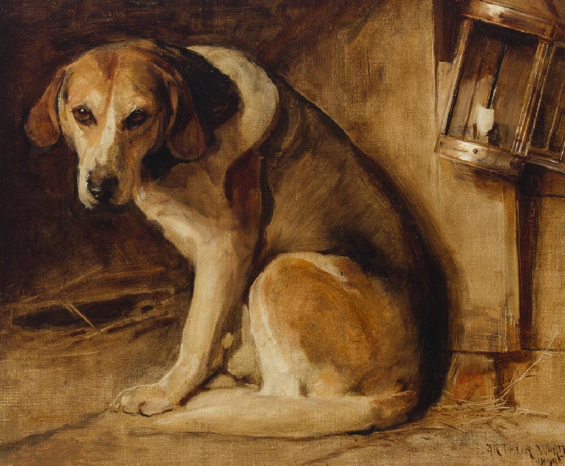 Arthur Wardle (1864-1949 British): Portrait of a dog, 1899 Oil on canvas Signed and dated lower right: Arthur Wardle 20" H x 24" W