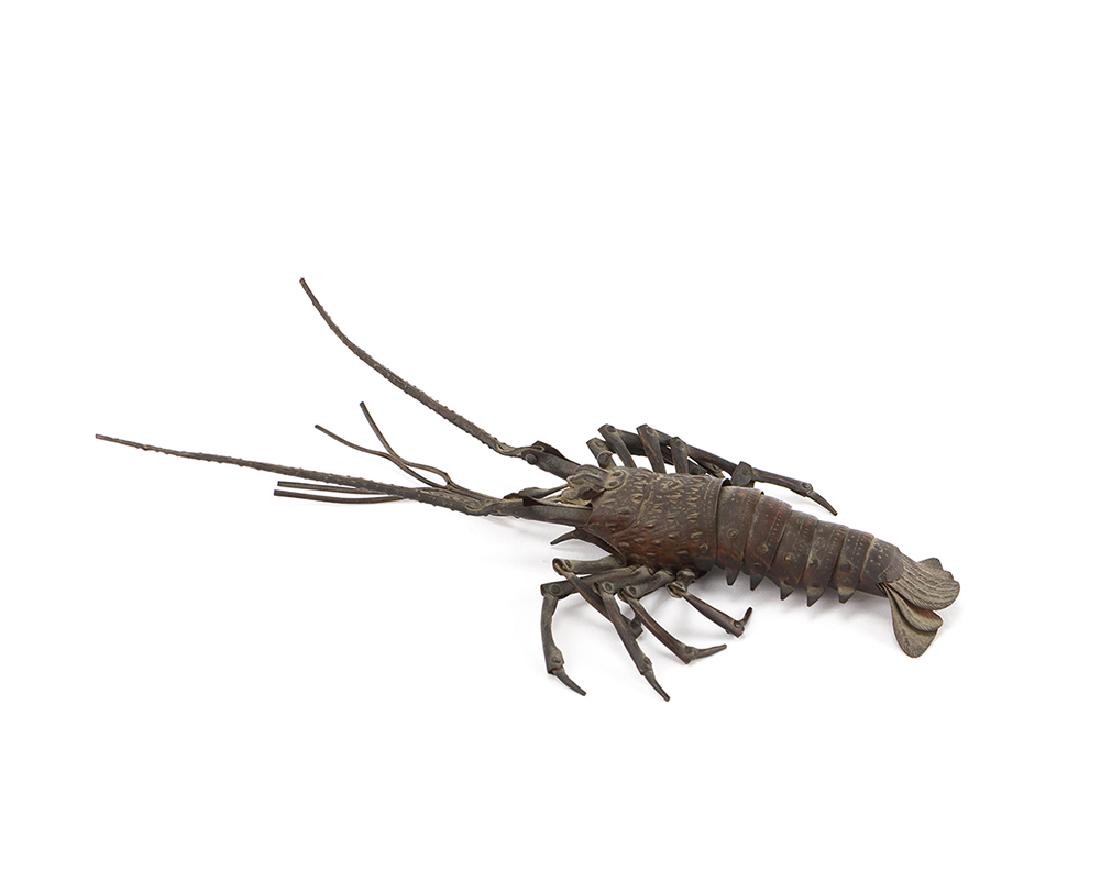 A Japanese copper articulated crawfish: Meiji period, 1868-1912 Signed to bottom 4.25" H x 6" W x 4.5" D