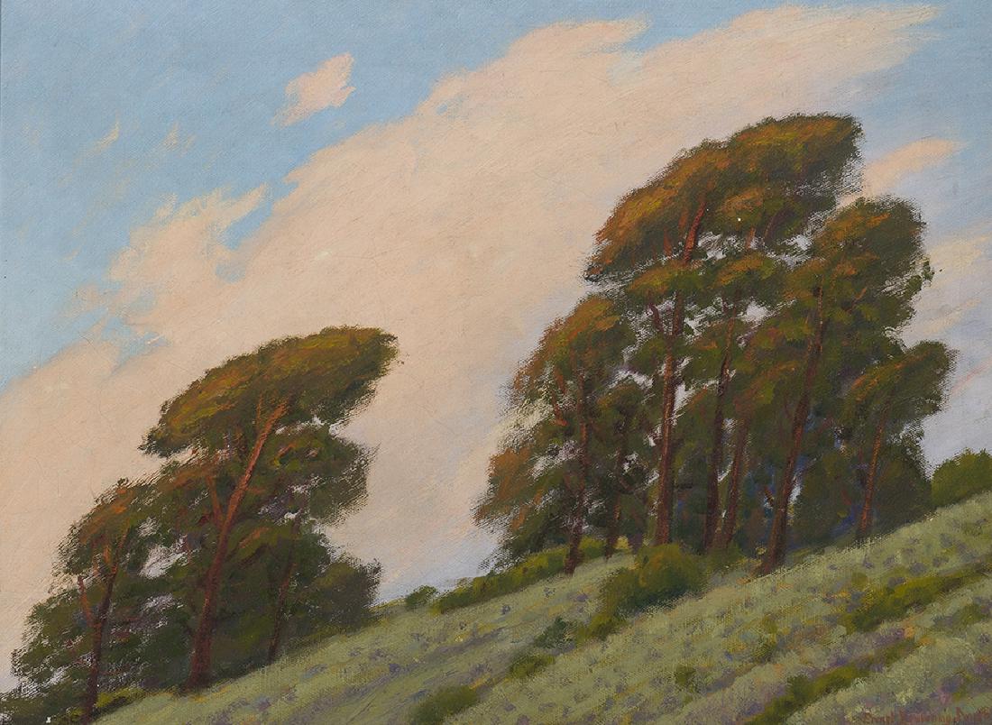 Ernest Browning Smith (1866-1951 Los Angeles, CA): California landscape with eucalyptus Oil on canvas Signed lower right: Ernest Bryant Smith 18" H x 24" W