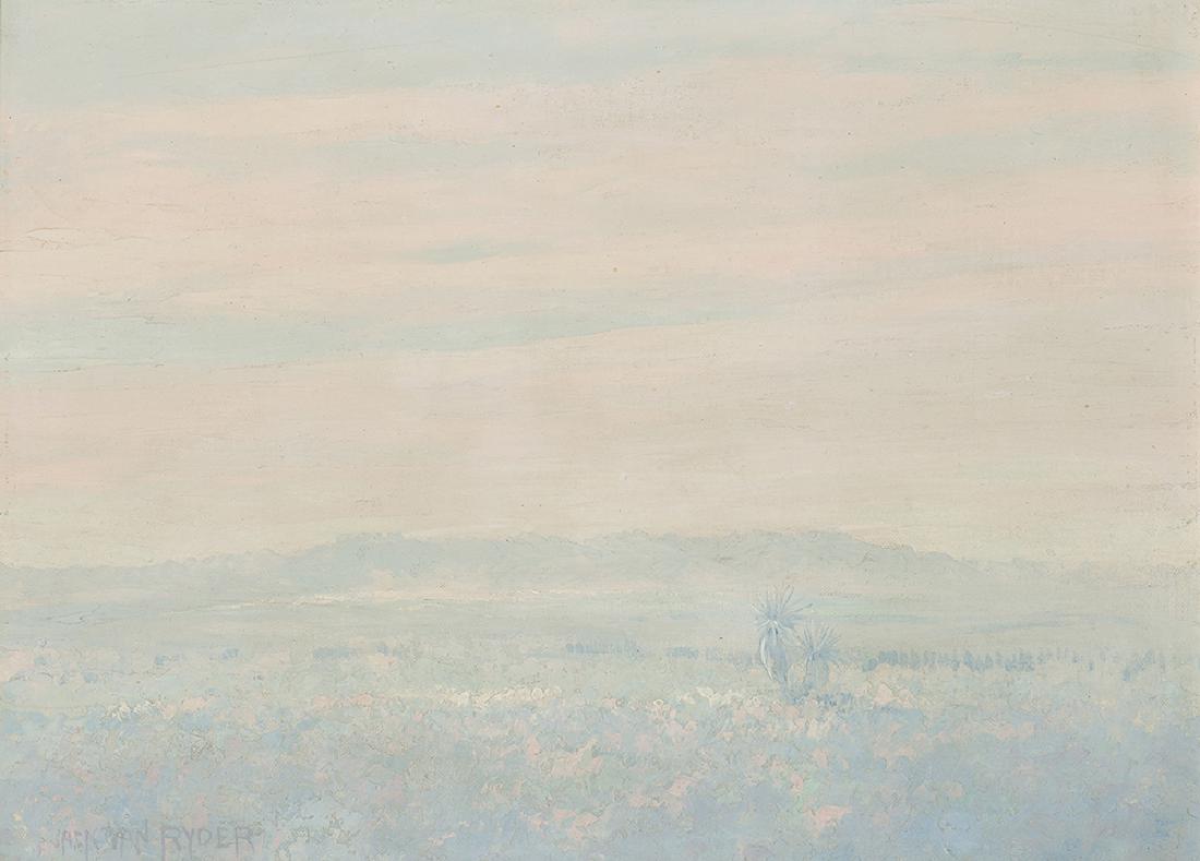 Jack Van Ryder (1899-1967 Continental, AZ): Arizona landscape Oil on canvasboard under glass Signed lower left: Jack Van Ryder 12" H x 16" W