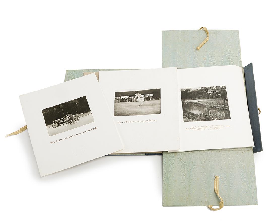 Jacques Henri Lartigue (1894-1986 French): J-H Lartigue, A Collector's Portfolio, 1978 (11 photographs) Ten mounted gold-toned gelatin silver prints and one color reproduction, in blue velvet folio with accompanying text Edition 521/5000 (only
