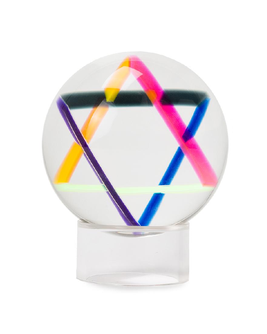 Vasa Velizar Mihich (1933 - * Los Angeles, CA): Untitled (Star of David in sphere) Laminated cast acrylic on stand Incised: ILR / LA89 / E/250 Vasa 4.875" Dia. Provenance: Estate of Ruth and Allen Ziegler, Brentwood, CA.