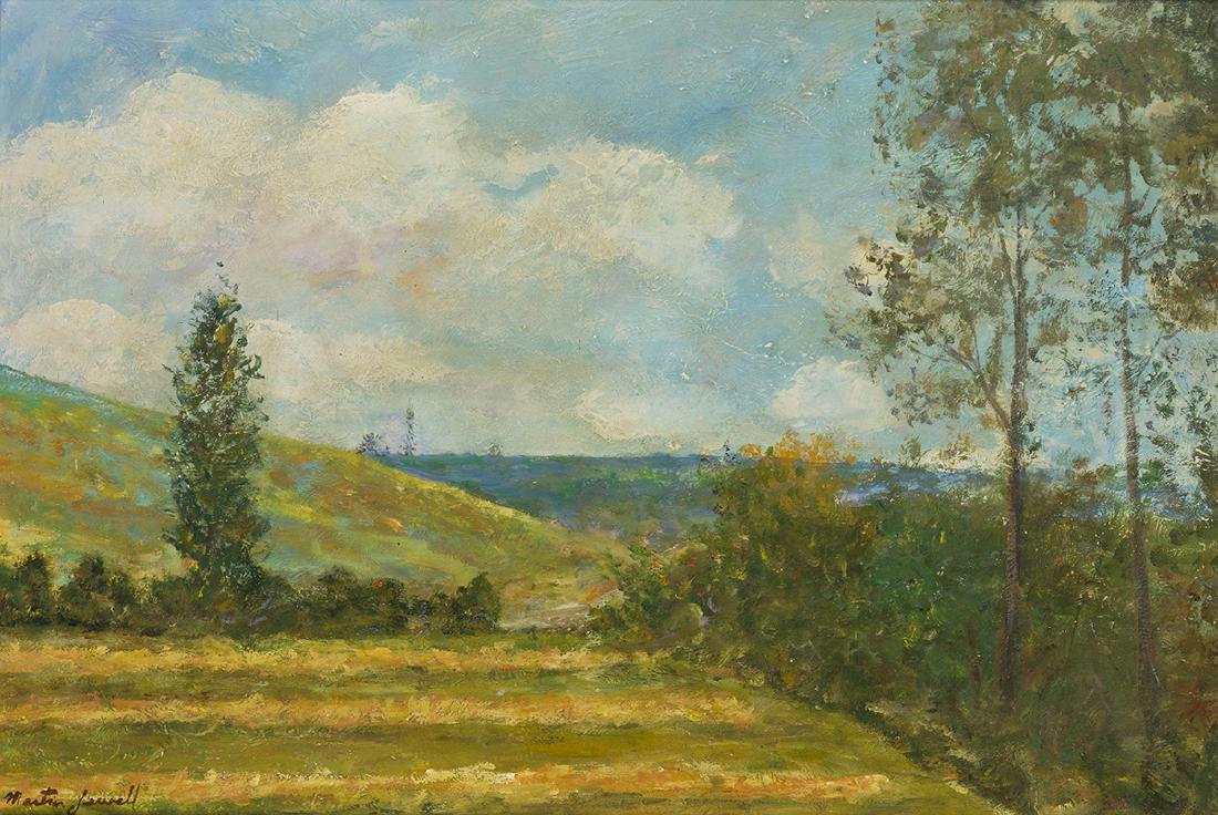 Martin Jewell (20th Century American): Rolling hills landscape Oil on masonite Signed lower left: Martin Jewell 20.5" H x 30.25" W