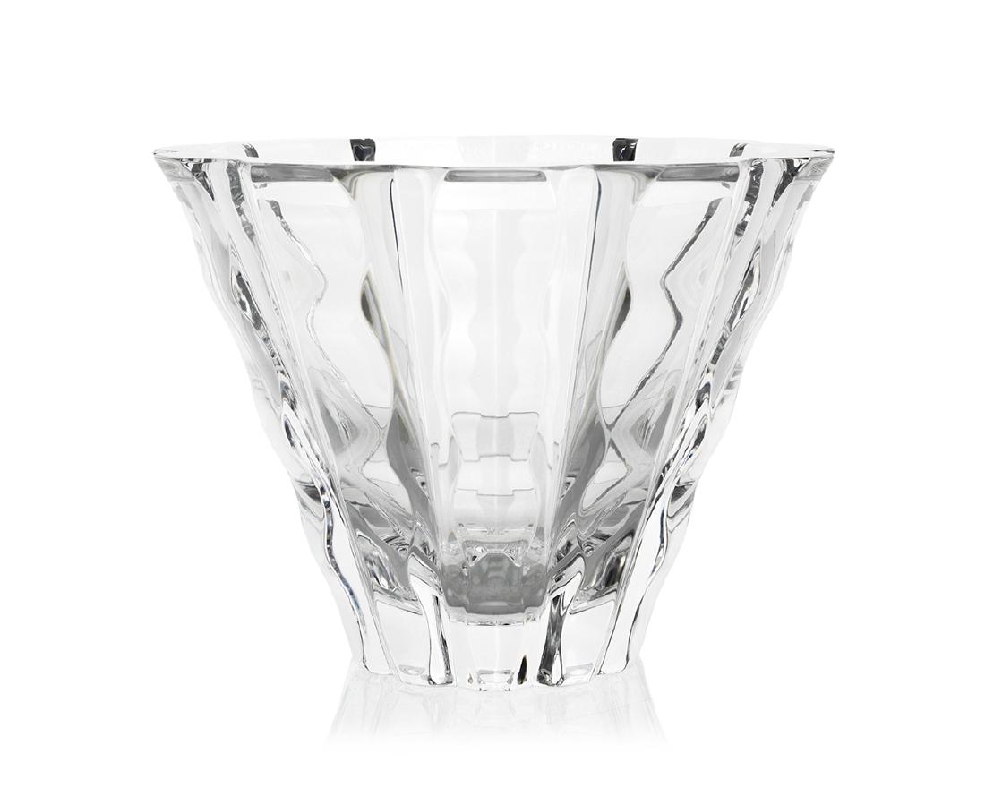 An Orrefors crystal ''Wave'' vase: Second quarter 20th century Etched to base: omfn OA 4701-R, for Olle Alberius Inverted conical form with clear crystal wave bands 5.5" H x 7" Dia.