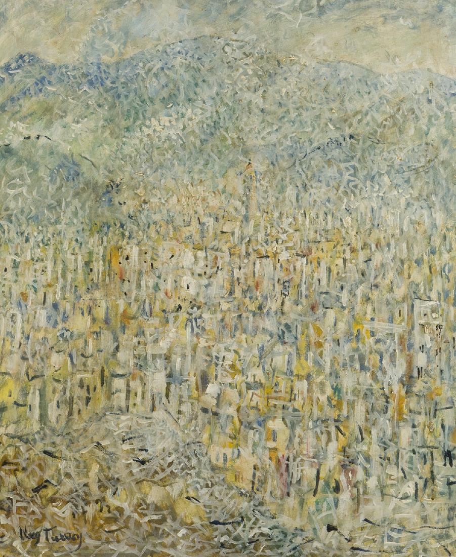 Reginald Turvey (1882-1968 South African): Cathedral City Oil on masonite Signed lower left: Reg Turvey, dated on the frame verso: 1962, titled by repute 23.75" H x 19.75" W