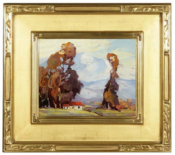 Nell Walker Warner (1891-1970): red roofed house in a eucalyptus landscape, signed lower right: Nell Walker Warner, oil on board, 7.75'' x 9.75'', est:$1800/2400