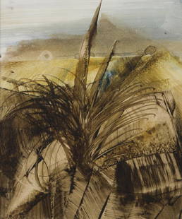 Sidney Nolan (1917-1992 Australian): Landscape, 1959 Helizarin dye on paper under glass Signed lower right: Nolan, signed again, titled and dated verso Sight: 11.5" H x 9.5" W Provenance: Rex Evans Gallery, Los Angeles, CA. Estate of