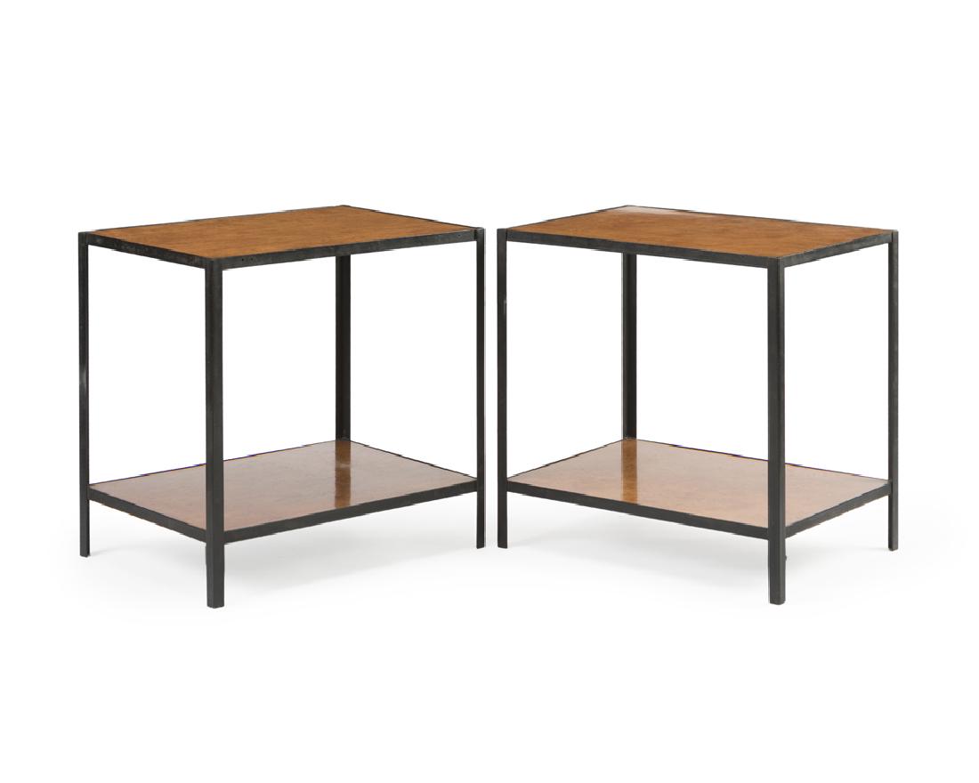 A pair of Dessin Fournir metal and wood two-tier end (1 of 2)