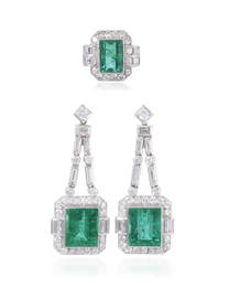 A suite of Colombian emerald and diamond jewelry