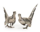 A pair of sterling silver table pheasants