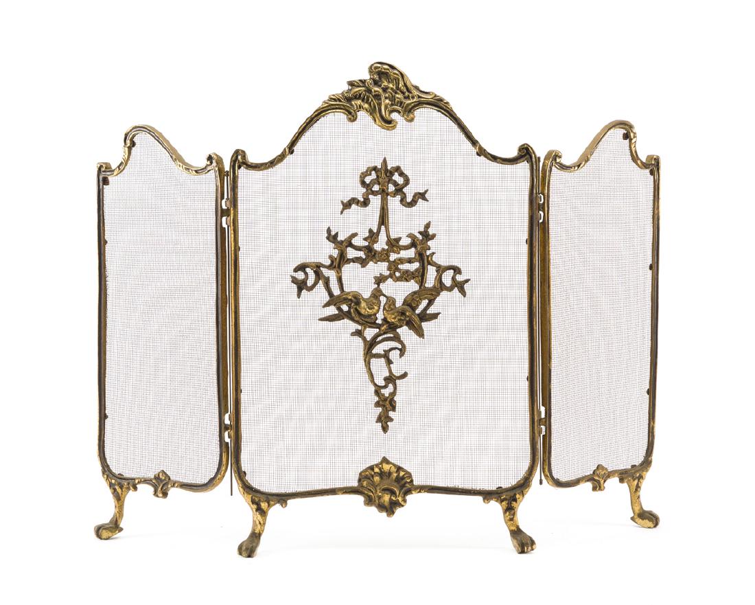 A French bronze fire fender: Second quarter 20th century Designed with love birds 30.125" H x 41" W