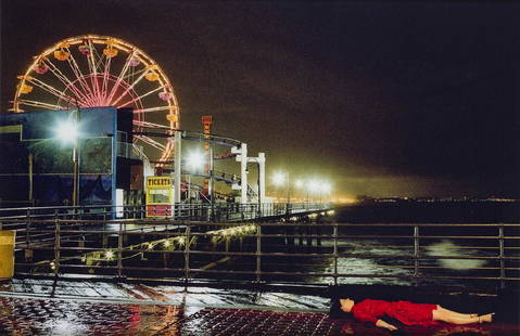 Melanie Pullen (1975-* American): "Ferris Wheel," 2004 (from "High Fashion Crime Scenes") C-print face mounted to acrylic Edition 4/5, signed, titled, dated and numbered on metal plate affixed to frame 36" H x 54" W