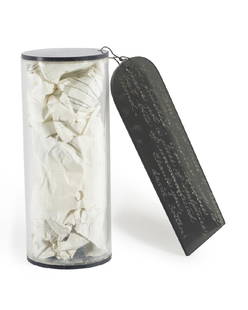 David Bottini (20th Century American): Untitled (Unfinished study for a sculpture) Mixed media drawings on paper in a cylindrical clear tube Signed and inscribed on attached tag: David Bottini Length: 6" Notes: Inscription on tag read