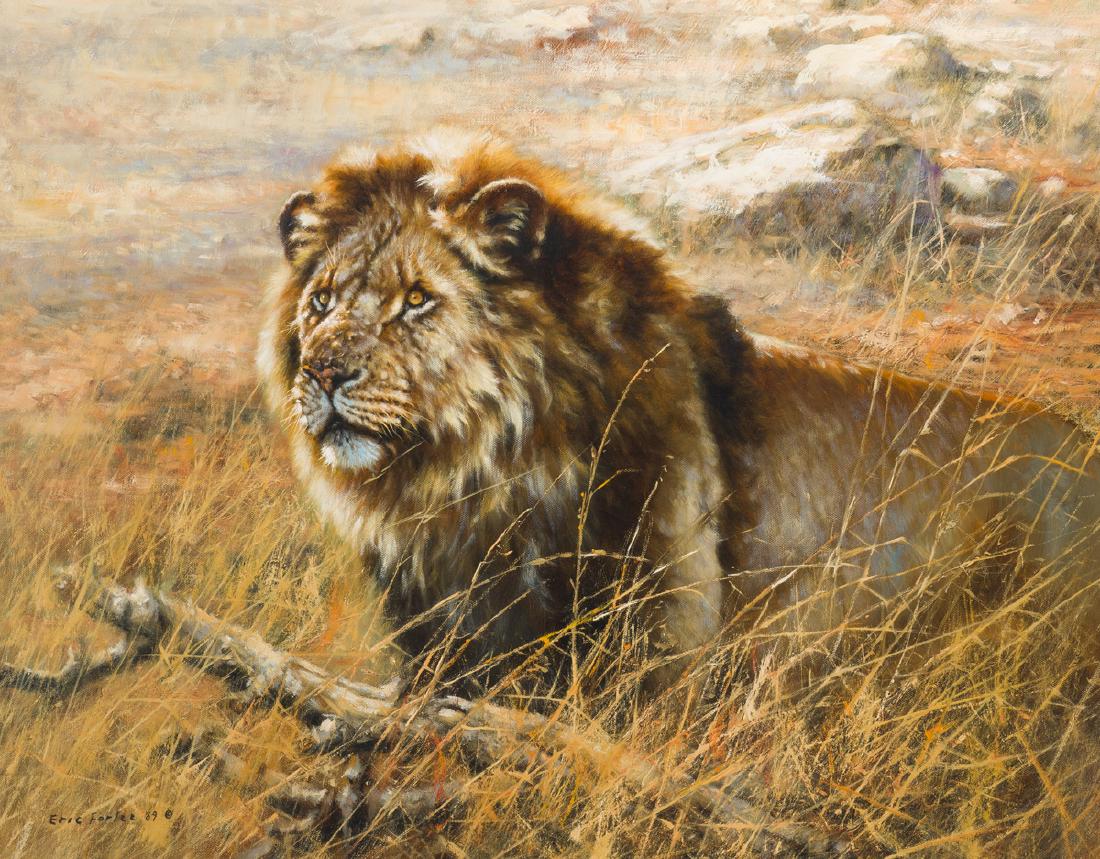 Eric Forlee (1949-* Chinese/American): Lion, 1989 Oil on canvas Signed and dated lower right: Eric Forlee and with the copyright symbol 24" H x 30" W