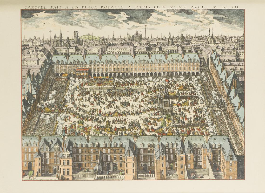 Daniel Derveaux (1914-2010 French): "Carosel Fait a la Place Royalle a Paris" Color lithograph on paper under glass Signed in the plate lower left: D. Derveaux Image: 13" H x 17" W