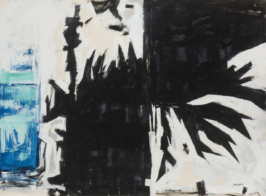 Jules Engel (1909-2003 American/Hungarian): Untitled (Abstract) Oil and acrylic on Strathmore paper under glass Signed lower right: Engel Sheet: 22" H x 30" W