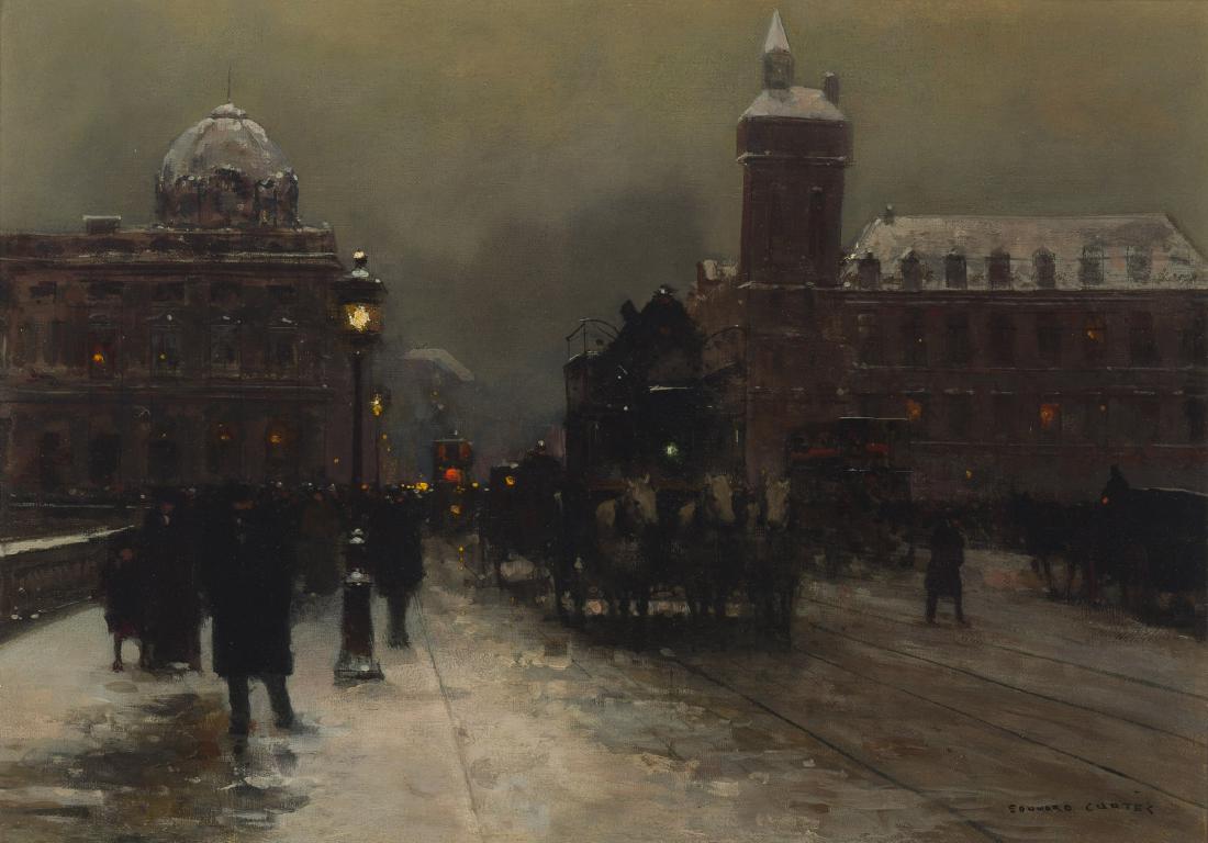 Edouard Léon Cortès (1882-1969 French): Pont au Change Oil on canvas laid to canvas Signed lower right: Edouard Cortes 13" H x 18" W Provenance: Maxwell Galleries, San Francisco, CA.