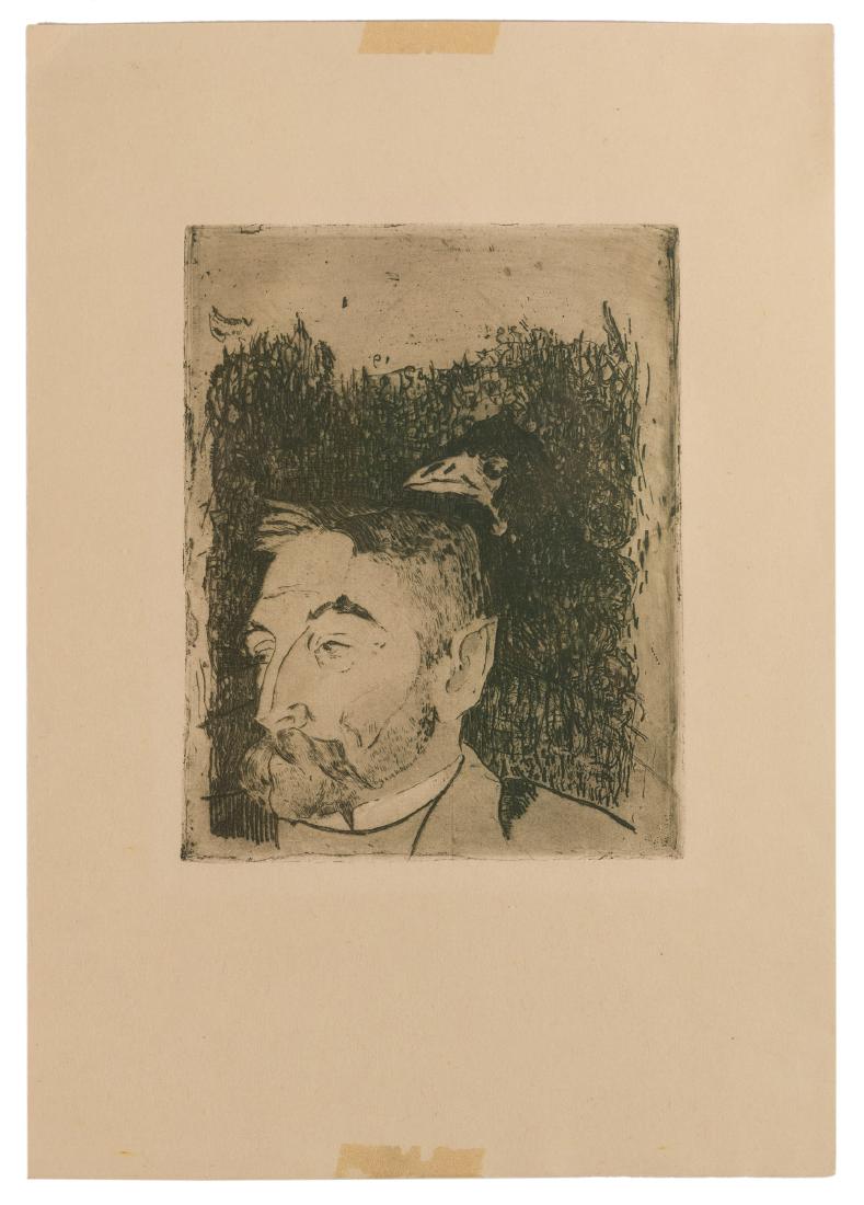Paul Gauguin (1848-1906 French): Portrait of Stéphane Mallarmé, 1891 Etching and drypoint on Japan paper Signed and dated in the image: P. Gauguin, third state of three Plate: 7" H x 5.75" W Literature: Kornfeld 121.