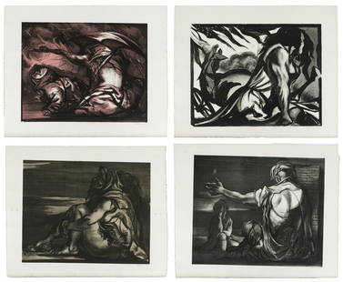 Rico LeBrun (1900-1964 Los Angeles, CA): Rain of Ashes and modernist figures (four works)  Each: Lithograph on paper  The first: Edition 60/21, signed lower right: Lebrun, titled lower center; the others: Edition 10/2, Edition 45/18 and Edit