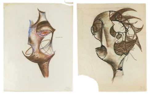 Rico LeBrun (1900-1964 Los Angeles, CA): Cage of the Heart and "Anguish," (two works) Ink and pastel on tracing paper Each: Unsigned, the first titled right center, the second titled in another hand on the matting Sight of larger: 22"