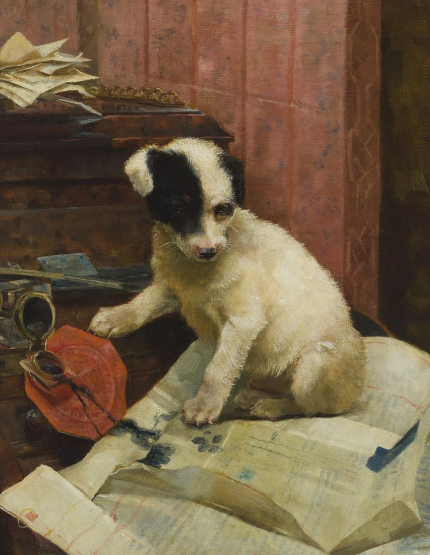 Baroness Emmuska Orczy (1865-1947 Hungarian/British): Little Inky Oil on canvas Signed verso: Emmuska Orczy 18" H x 14" W