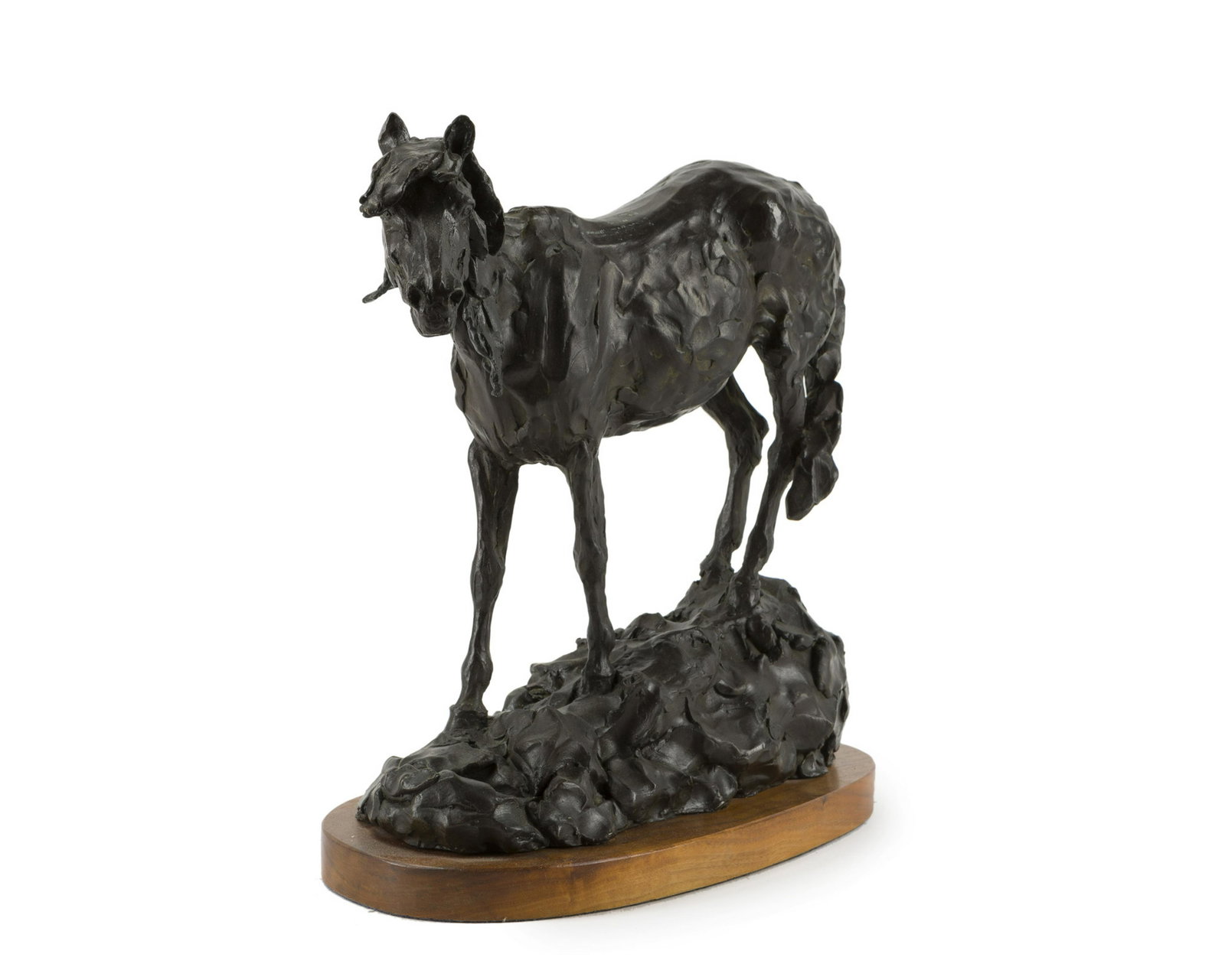 Grant Speed (1930–2011 Lindon, UT): "Little Mustang Mare," 1974 Patinated bronze on wood plinth Signed, dated and numbered: U G Speed 3/30 12.5" H x 14" W x 5" D
