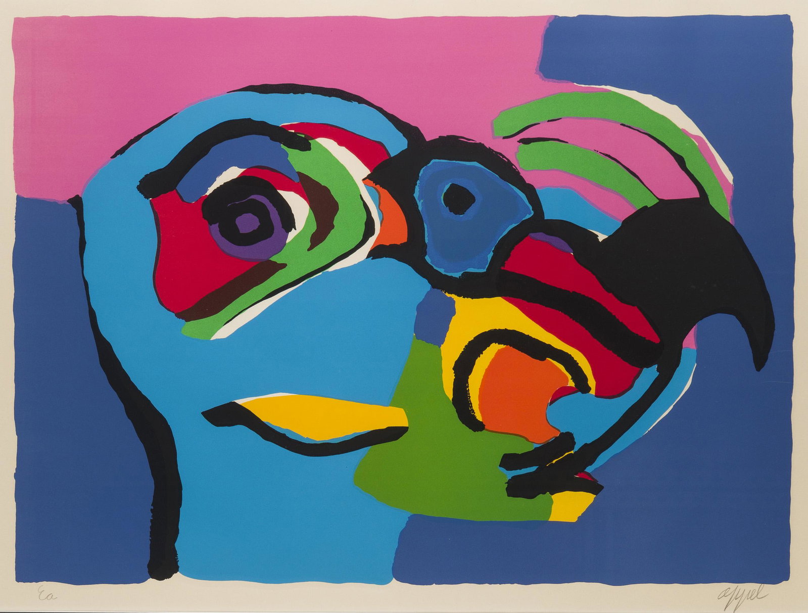 Karel Christiaan Appel (1921-2006 Dutch): Abstract bird Color lithograph on paper under glass Edition E.A., signed lower right: Appel Sight: 22.5" H x 30" W Provenance: Gallery 22, Bloomfield Hills, MI