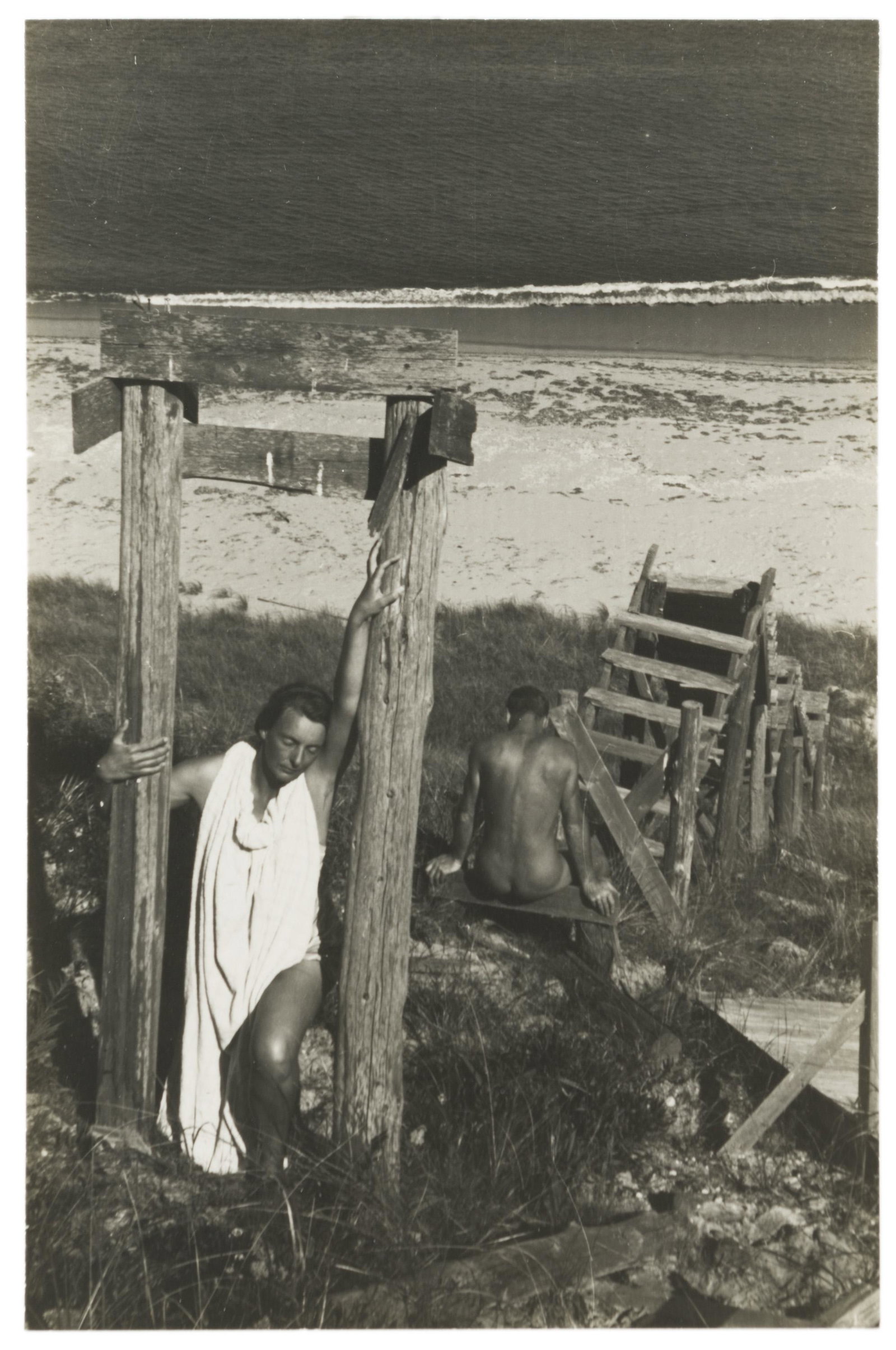 Paul Cadmus (1904-1999 American): "Jared and Margaret French, Nantucket," 1946 Vintage gelatin silver print Signed verso: Paul Cadmus, dated, and inscribed: "Nantucket/ J&M very posed for P/ I don't have any picture