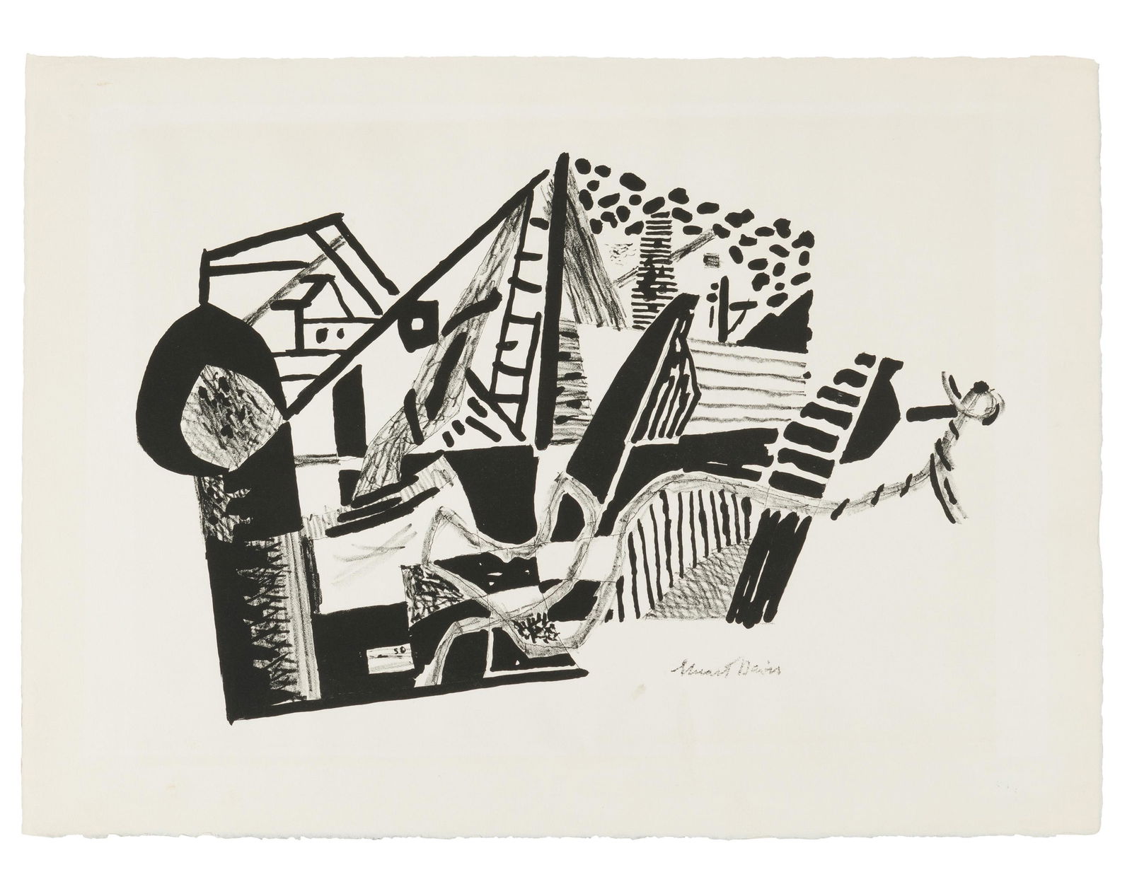 Stuart Davis (1892-1964 American): "Anchor," 1936 Lithograph on cream wove paper, watermark "France" Signed in the plate: Stuart Davis, collector's stamp on the reverse: EGC in an oval. Edition of 100 Image: 8.50