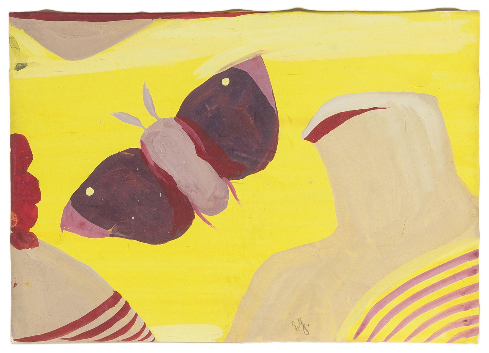 Eugène Gabritschevsky (1892-1980 Russian): Untitled (Butterfly) Gouache on paper under Plexiglas Initialed lower center: E.G. Sheet: 8" H x 11.5" W Provenance: Cordier & Warren Gallery, New York, NY