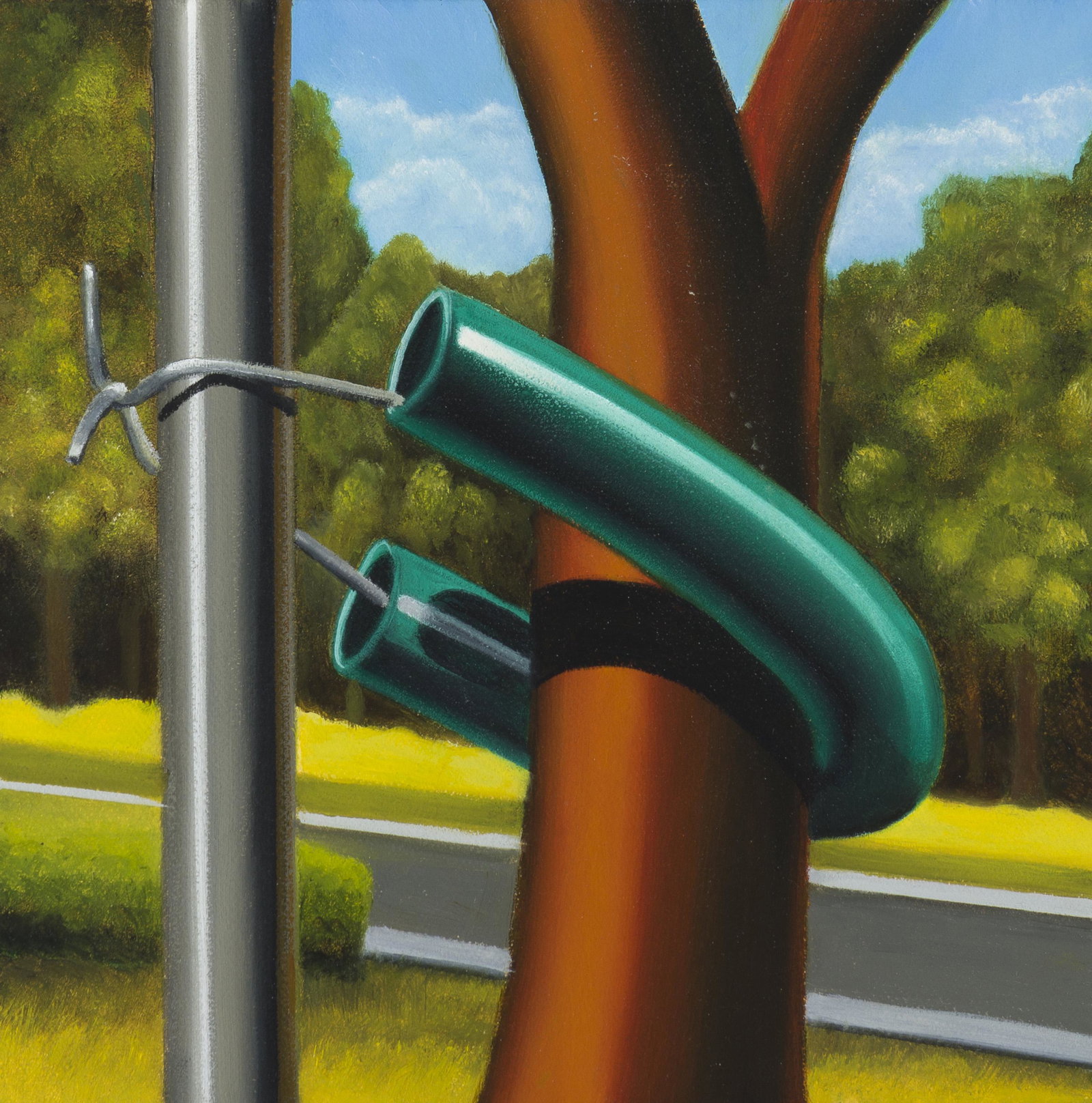Dave Sipko (20th Century American): "On Providing Support," 2014 Oil on canvas Inscribed, signed, titled and dated verso: Dave Sipko / Thank you R.K. Nelson 8" H x 8" W